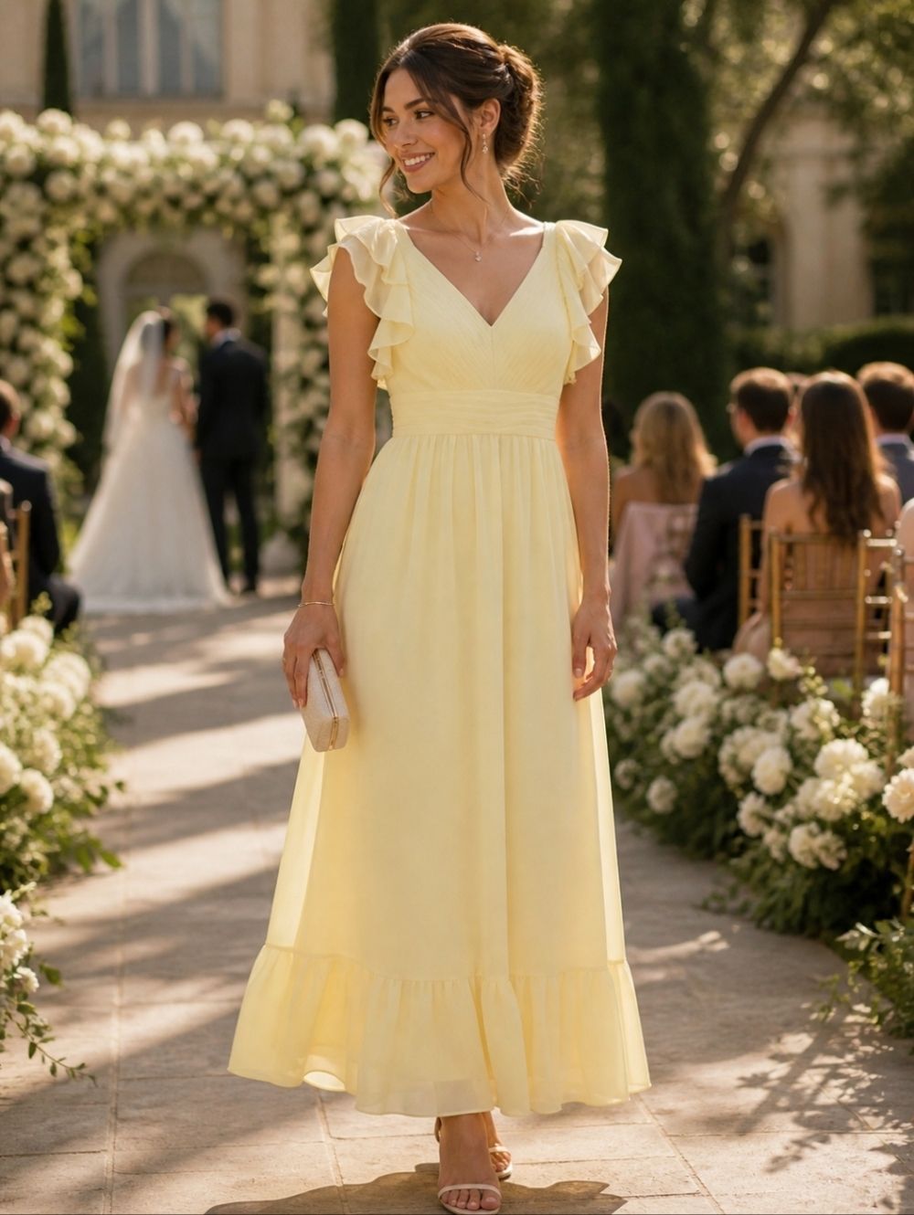 New Yellow Maxi Dress Ruffles Corset Spring Fairy Formal Wedding